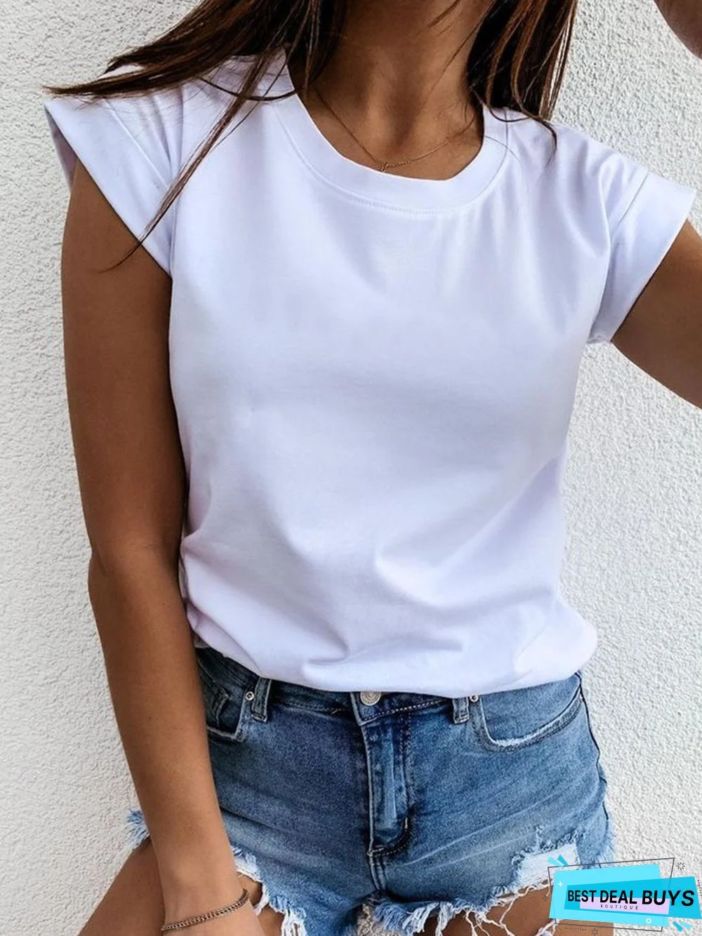 Casual Short Sleeve Cotton-Blend Crew Neck Tops