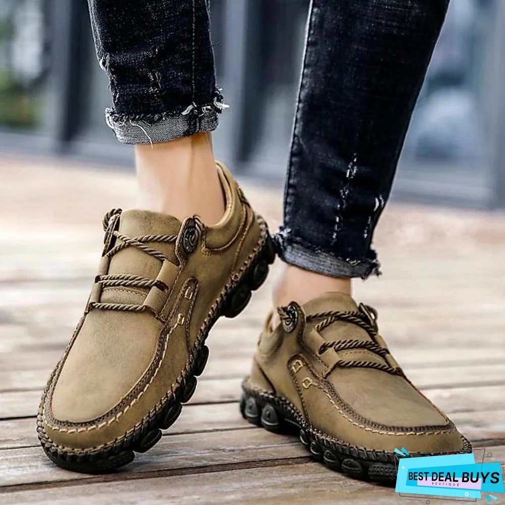 Men's Spring / Fall Casual / British Daily Outdoor Oxfords Hiking Shoes / Walking Shoes Faux Leather Non-Slipping Wear Proof Black / Yellow / Khaki