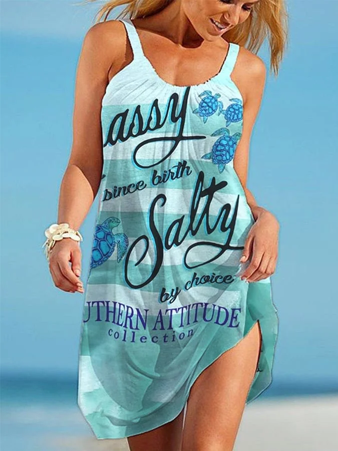 Women'S Ocean Beach Vacation Print Dress-mysite