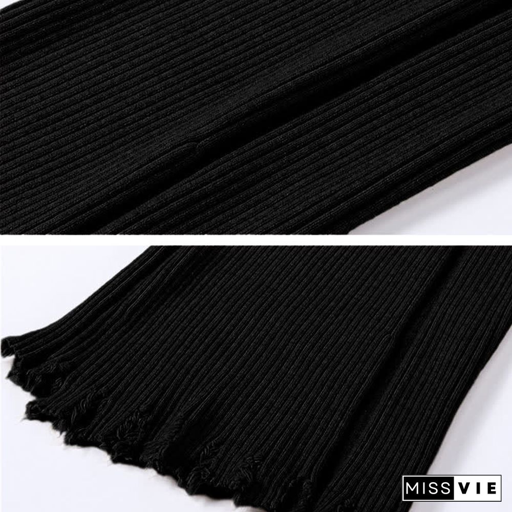 Chic Pure Color Knit Fringed Casual Pants