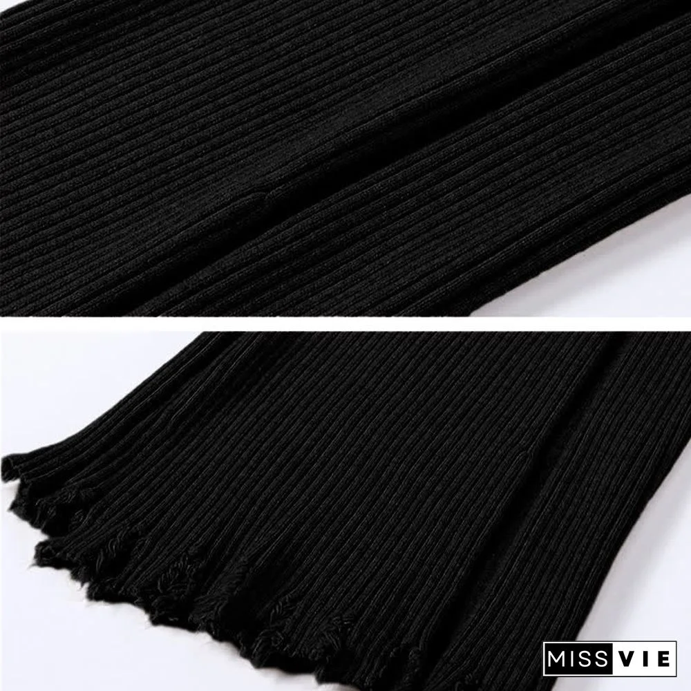 Chic Pure Color Knit Fringed Casual Pants