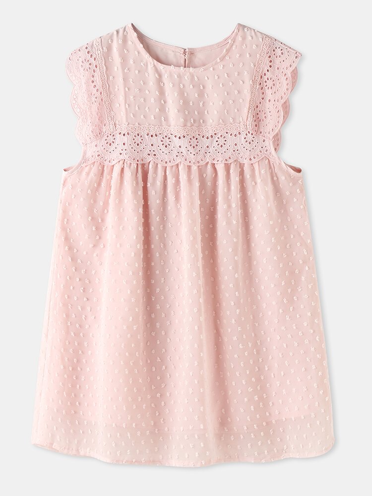 Jacquard Solid Color O neck Lace Patchwork Sleeveless Chiffon Tank Top P1855701