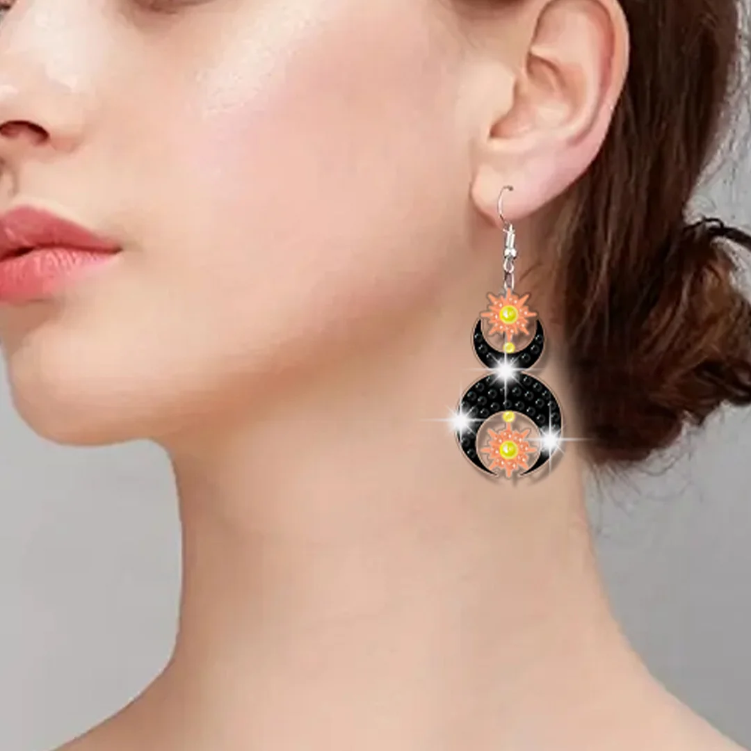 12 Pairs Sun Star Moon Diamond Painting Earrings DIY Diamond Art Earrings
