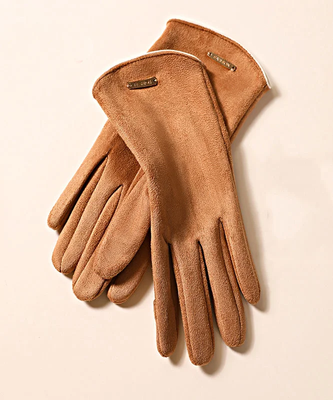 Winter Camel Colored Suede Plush Gloves Windproof Outdoor