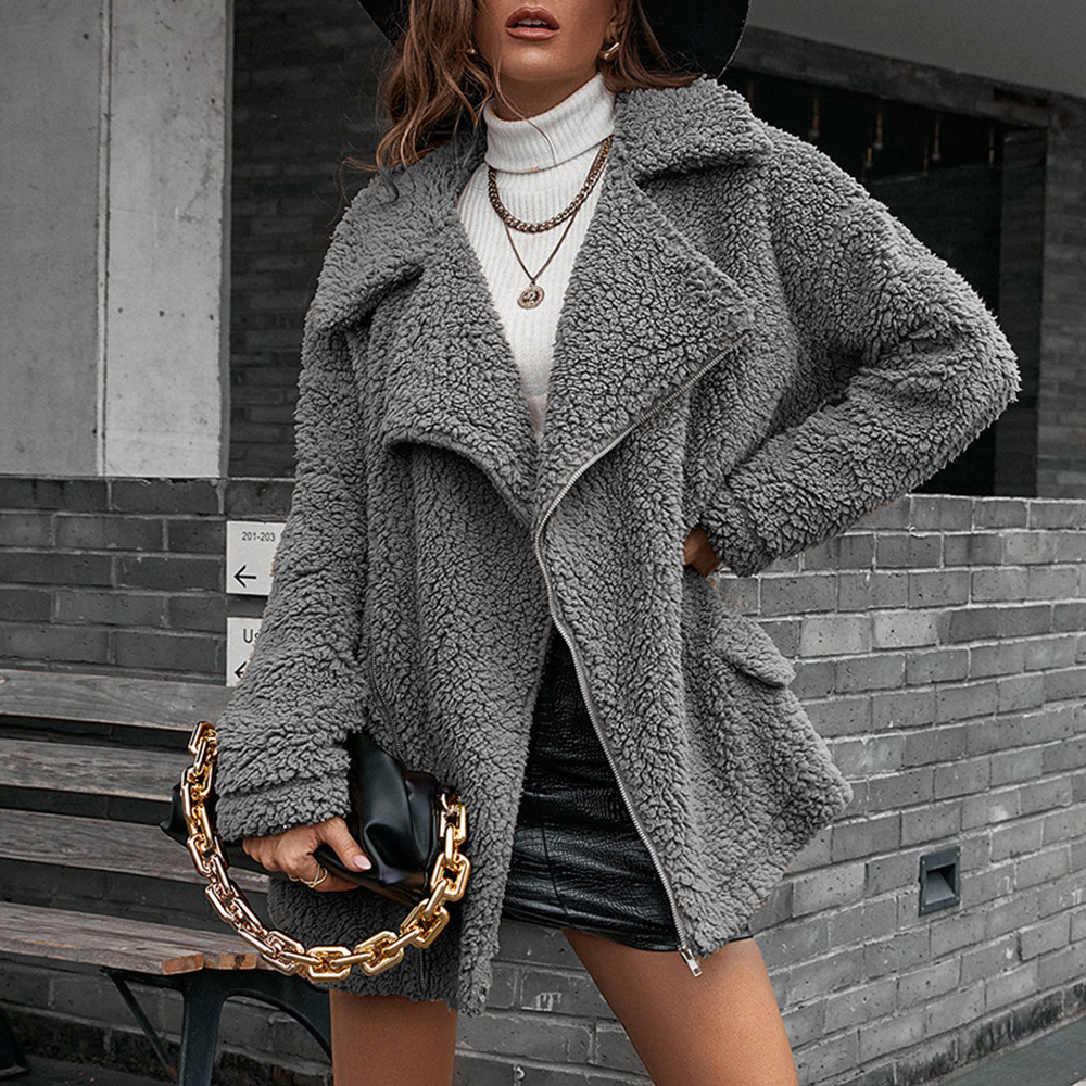 Thickened Bubble Velvet Zipper Fur Coat Lapel Lamb Plush Windbreaker