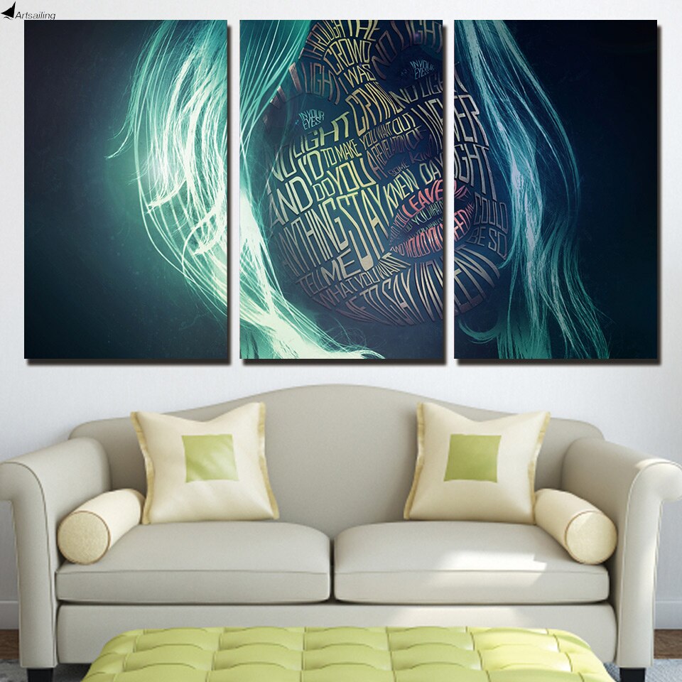 HD printed 3 piece canvas art women letter graffiti face Painting abstract painting posters and prints Free shipping/NY-6553