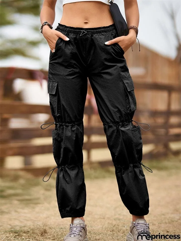Lady Fashionable Lace-up Adjustable Straight Leg Pants