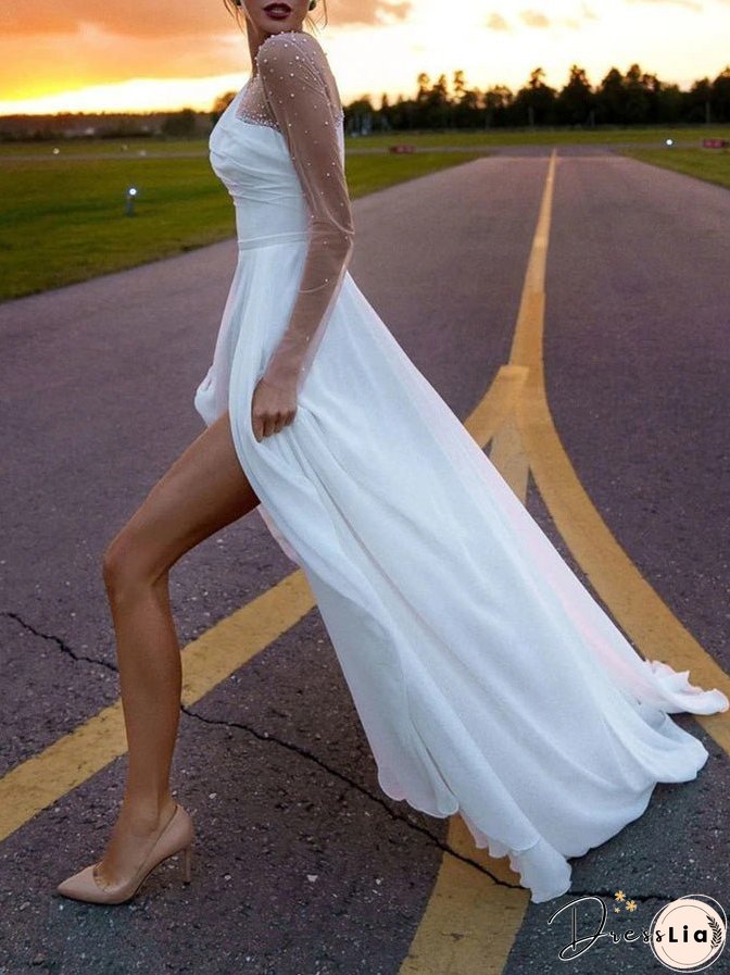 Dresses Mesh Panel Crew Neck Long Sleeve Dress for Women