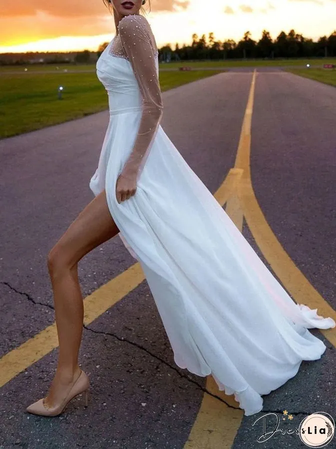 Dresses Mesh Panel Crew Neck Long Sleeve Dress for Women