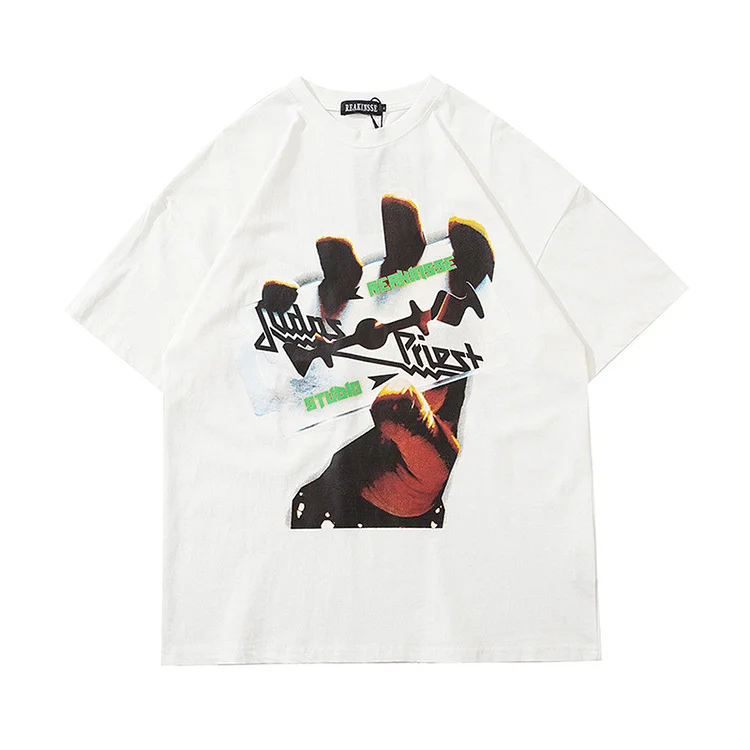 Men's T Shirt Summer Casual Tops Creative Palm Print Short Sleeve T-shirt Men's Ins European and American Fashion Brand round Neck Half Sleeve Street Fashion Loose Half Sleeve