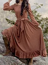 Brown Colour  Long Sleeve Bohemia Maxi Dreese
