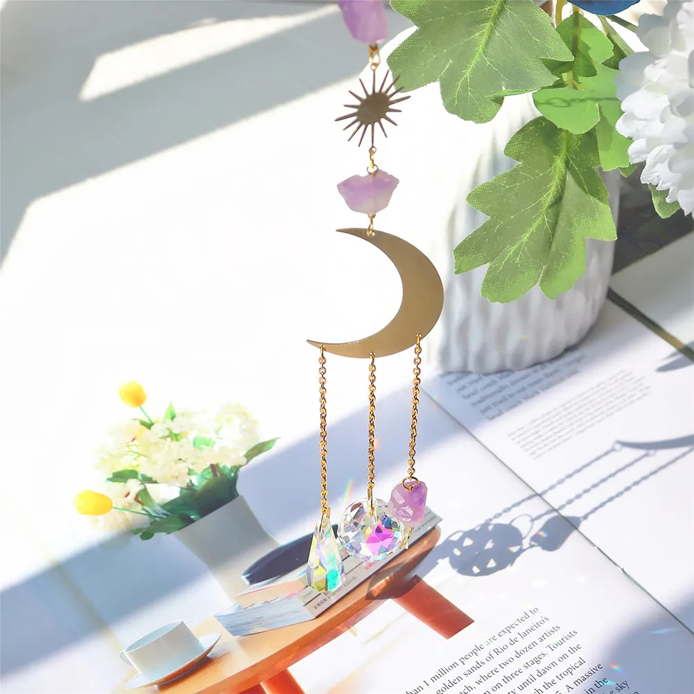 Crystal Wind Chime Star Moon Prism Hanging Pendant Home Garden Decor (F)