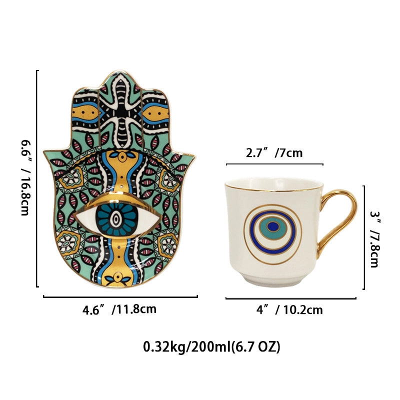 Retro Devil’s Eye White Porcelain Placemat Mug 1 Set