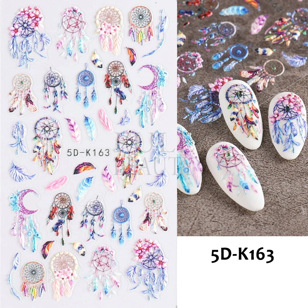 Churchf Nail Stickers Flowers Geometric Lines Decor Acrylic Embossed Sliders Gold Frame Nail Decals Cherry Blossom Manicure GLJI-5D05-Nail Inspo