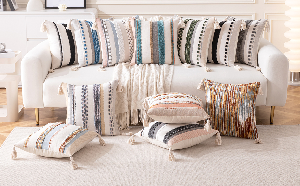 Boho Throw Pillow Covers with Tassels