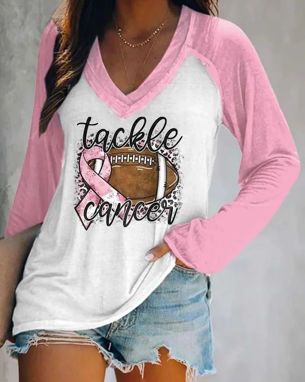 Breast Cancer V-Neck Long Sleeve T-Shirt