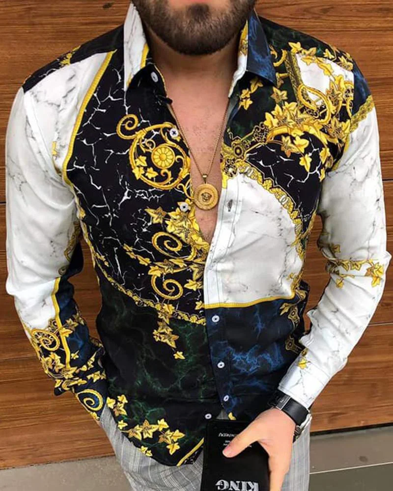 Casual Baroque Print Long-sleeved Shirt