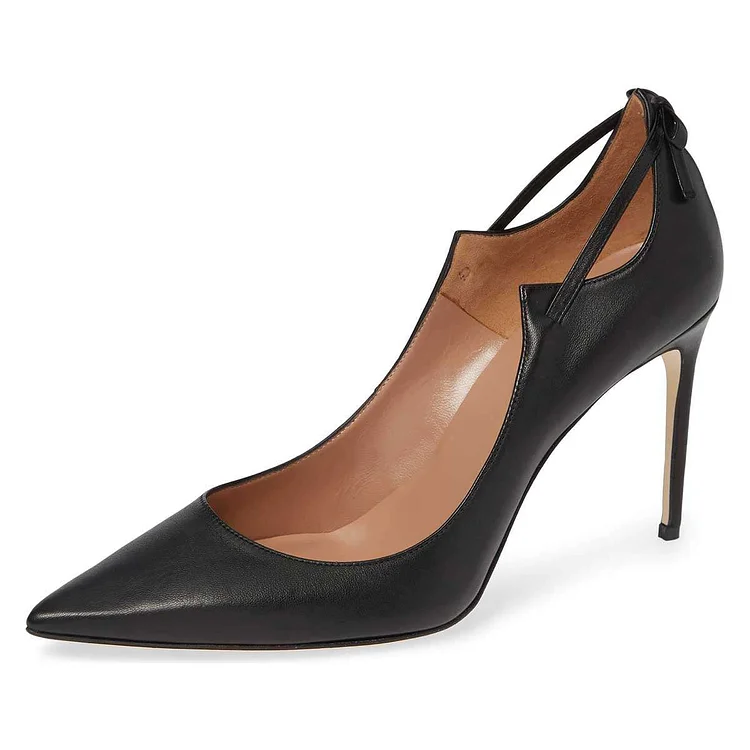 Black Curve Strap Stiletto Heels Pumps |FSJ Shoes