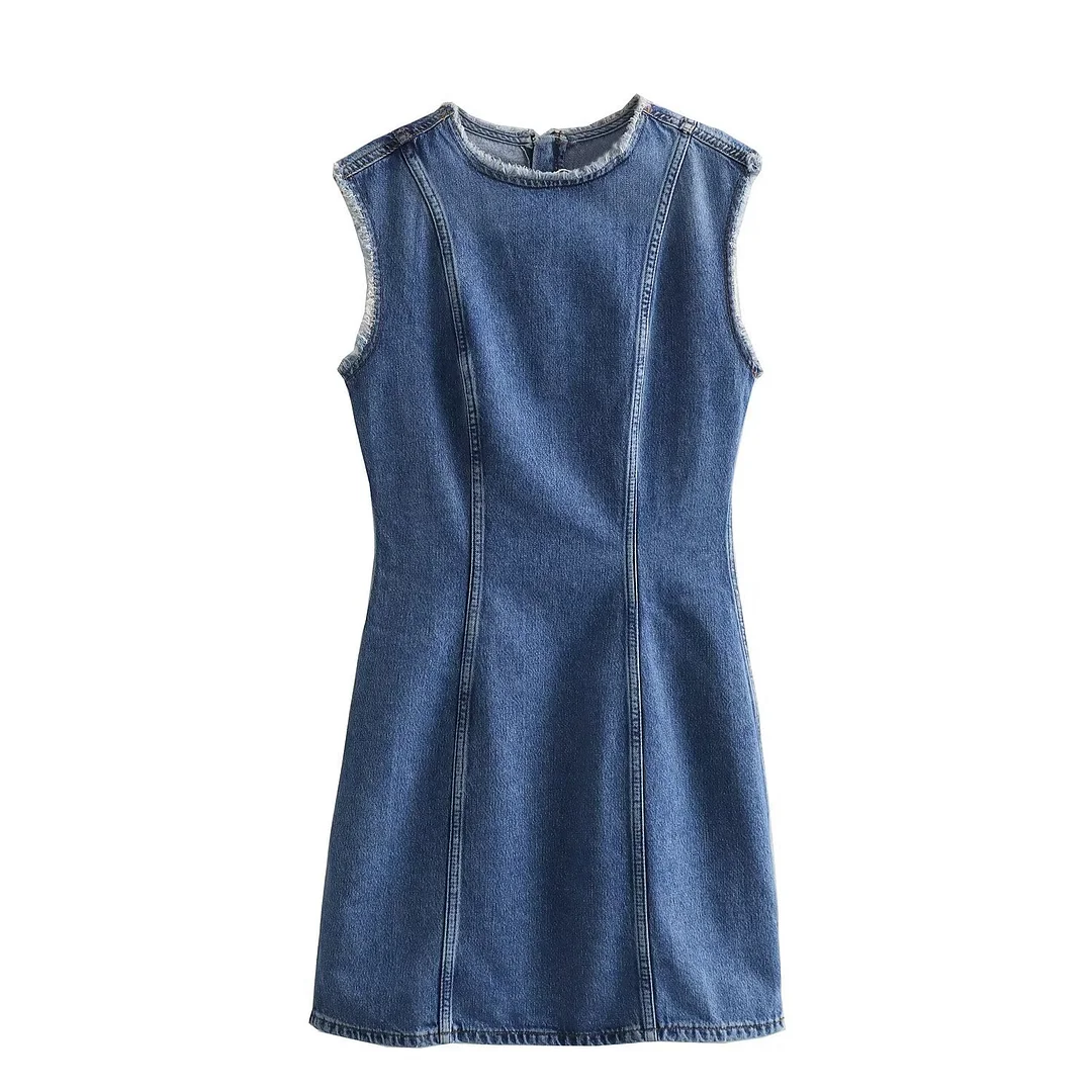 Women's Slim Fit Spliced Sleeveless Denim Dress