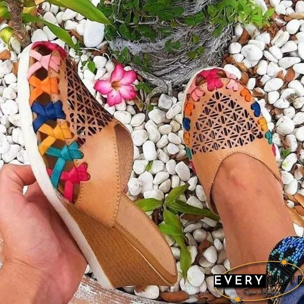 Colorful Weave Hollow Thicken Buttom Slipper