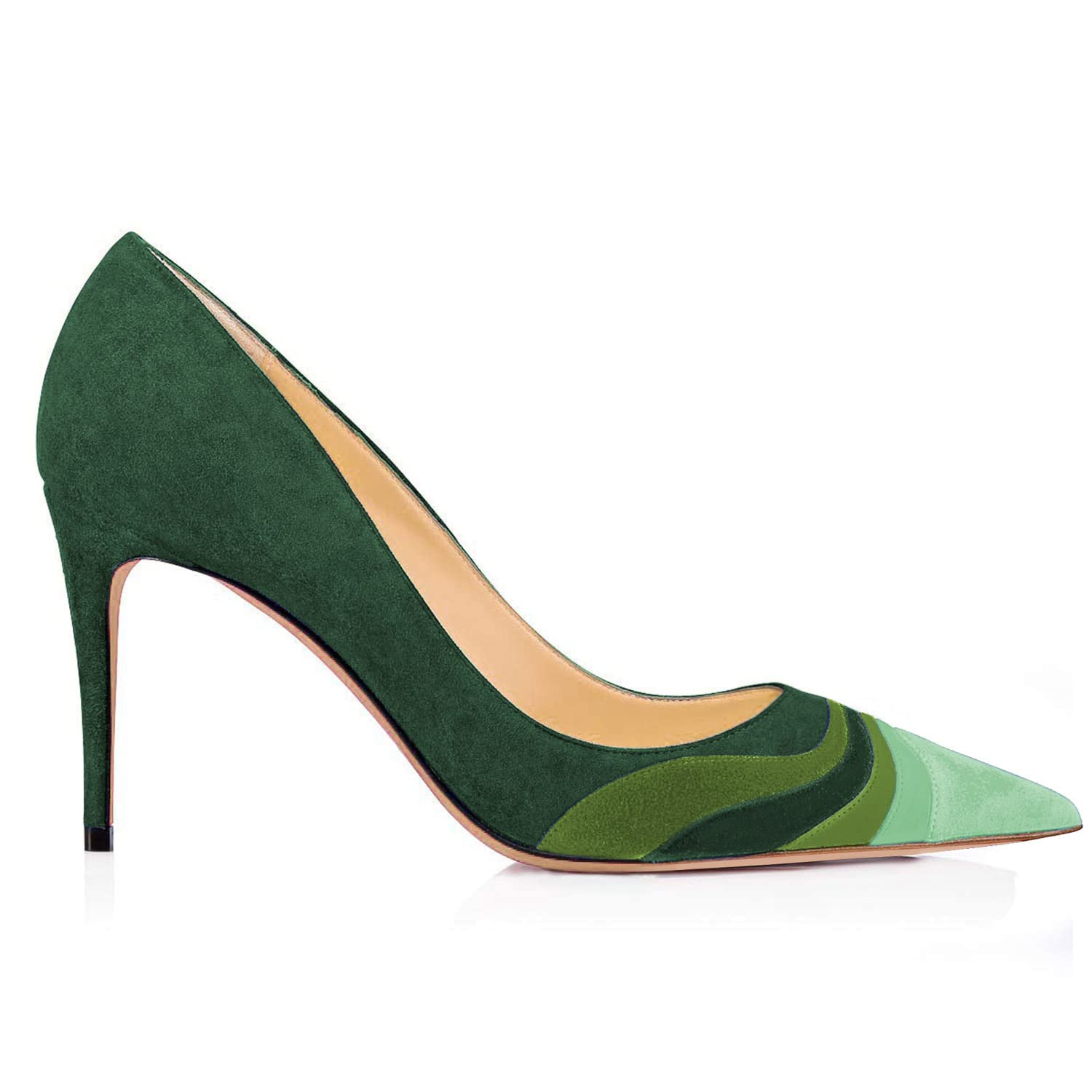 Green Pointy Toe Pumps Suede Stiletto Pattern Heels