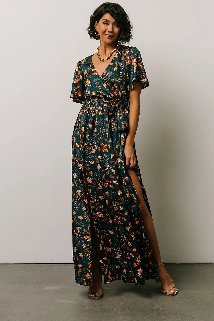 Sicily Satin Maxi Dress | Jade Multi Print