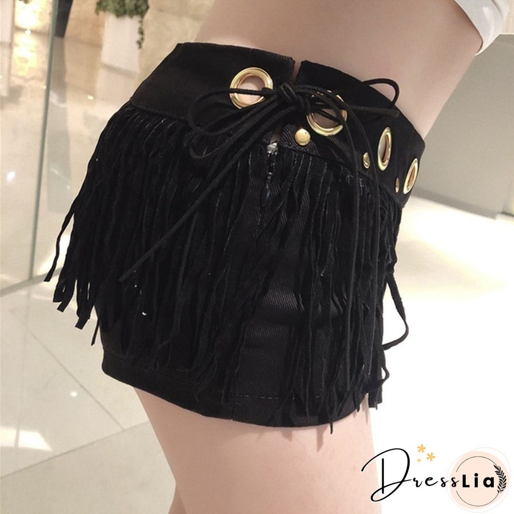 Women Tassel Denim Jeans Low Waist Hot Pants Nightclub DJ Slim Shorts