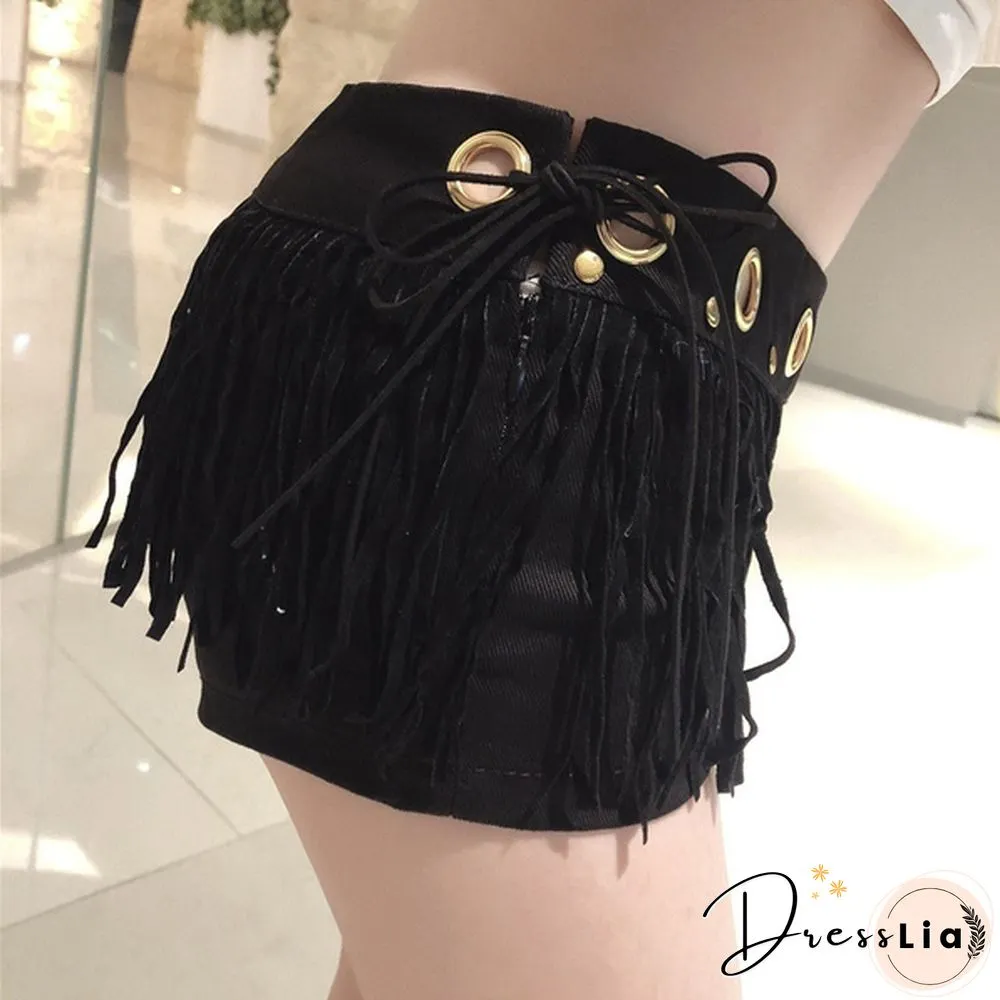 Women Tassel Denim Jeans Low Waist Hot Pants Nightclub DJ Slim Shorts