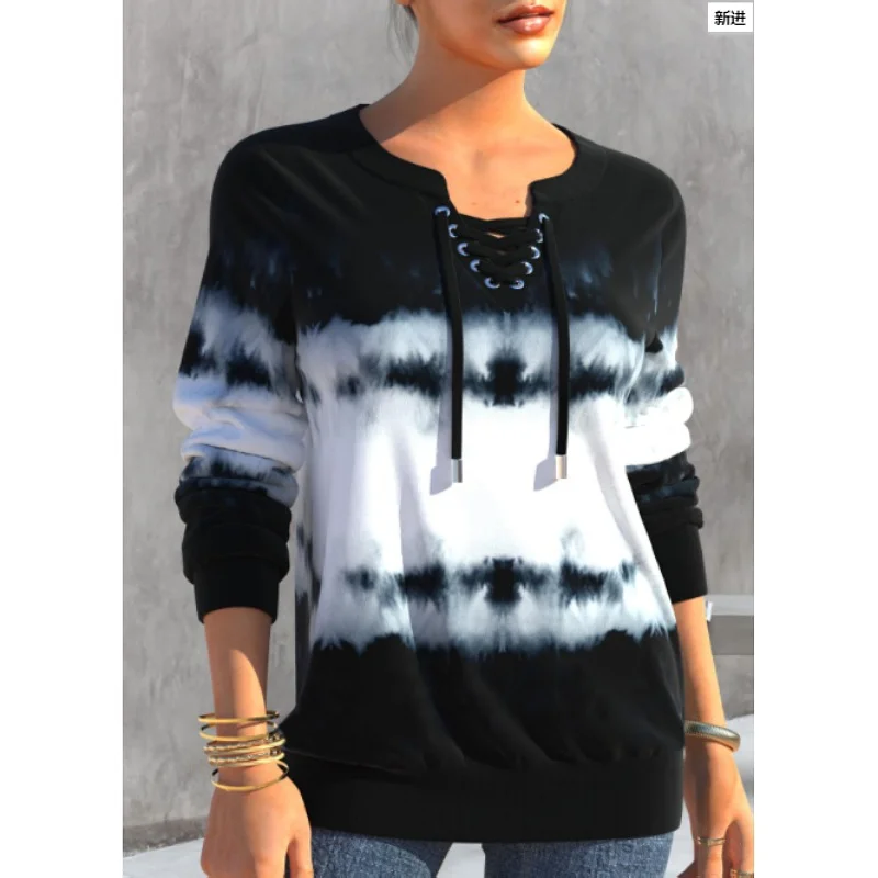 String Gradient Print Fashion Loose Long Sleeve Sweatshirt