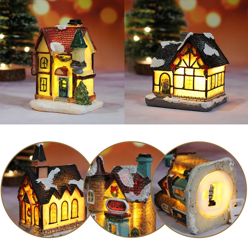 Tegooe Hand-Painted Christmas Village House LED Light Decoration - Resin Ornament
