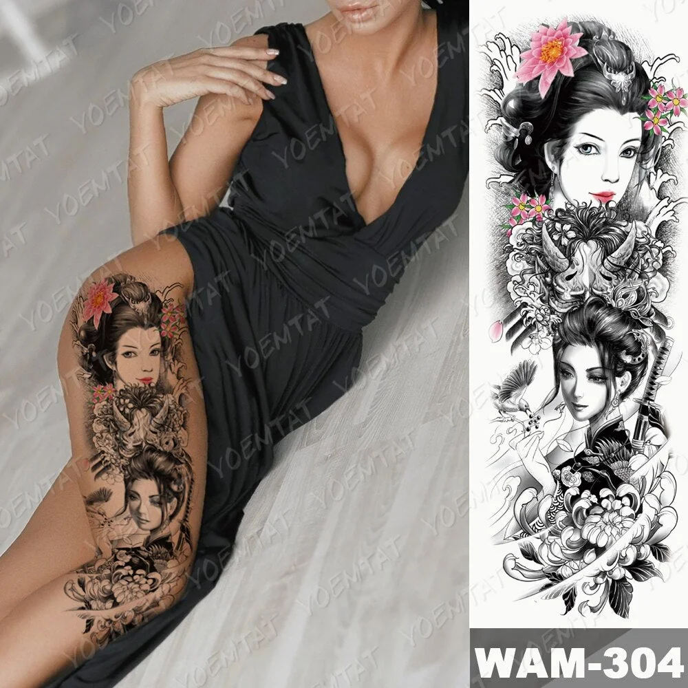 Large Arm Sleeve Tattoo Fox Moon Wolf Rose Waterproof Temporary Tatto Sticker Lion Crown Waist Leg Body Art Fake Tatoo Women