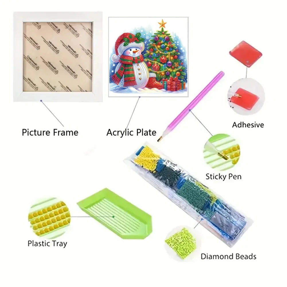5D DIY Partial Special Shaped Drill Diamond Painting Xmas Xmas Snowman 22.8x22.8cm【With Frame】