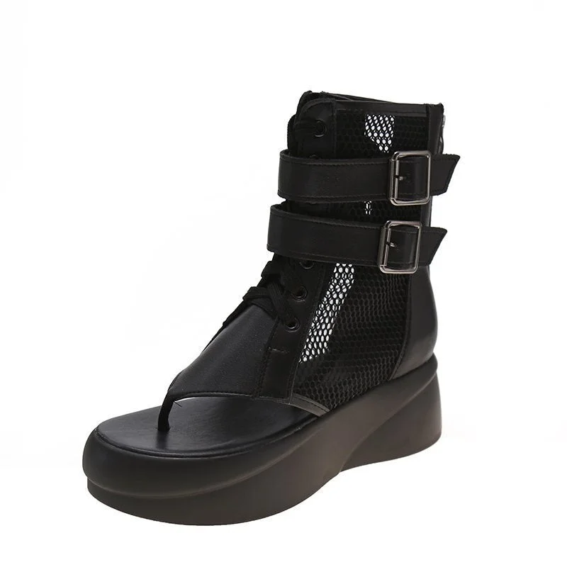 Rome Style Summer Boots Split Toes Belt Buckle Shoes Women Cool Boots Gladiator Sandals Boots female Wedge Platform Shoes Flats
