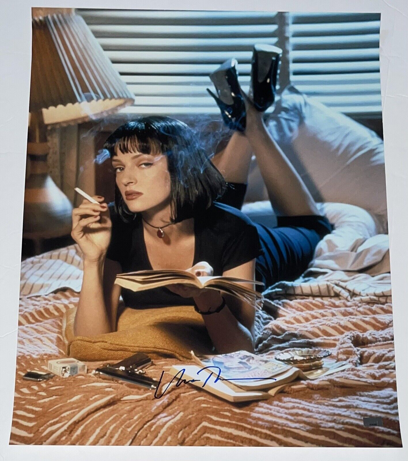 Uma Thurman Signed 16x20 Pulp Fiction Mia Wallace Authentic Autograph CA COA