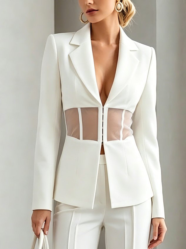 Urban Hollow Out Plain Lapel Collar Blazer mysite idetrend