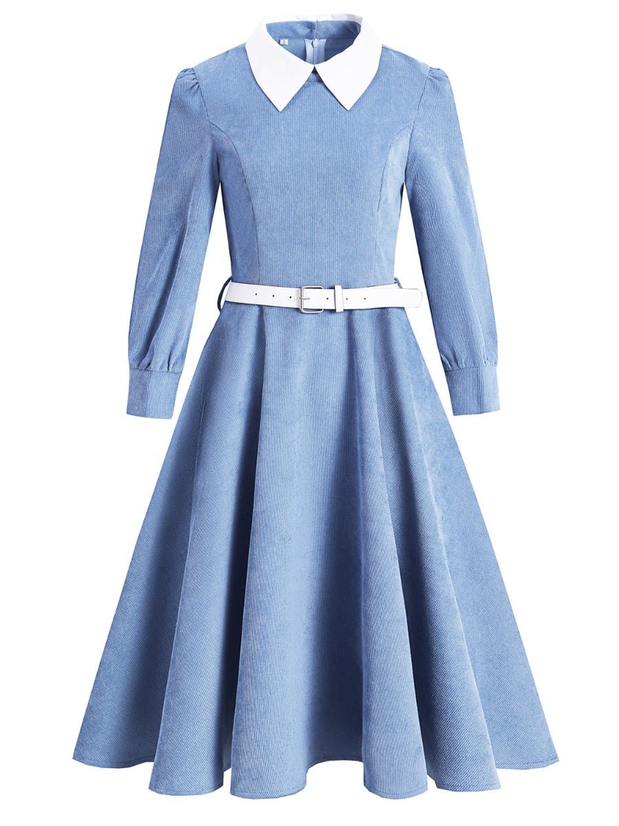 Women's Dresses Hepburn Style Retro Lapel Long-sleeved Swing Corduroy Dress