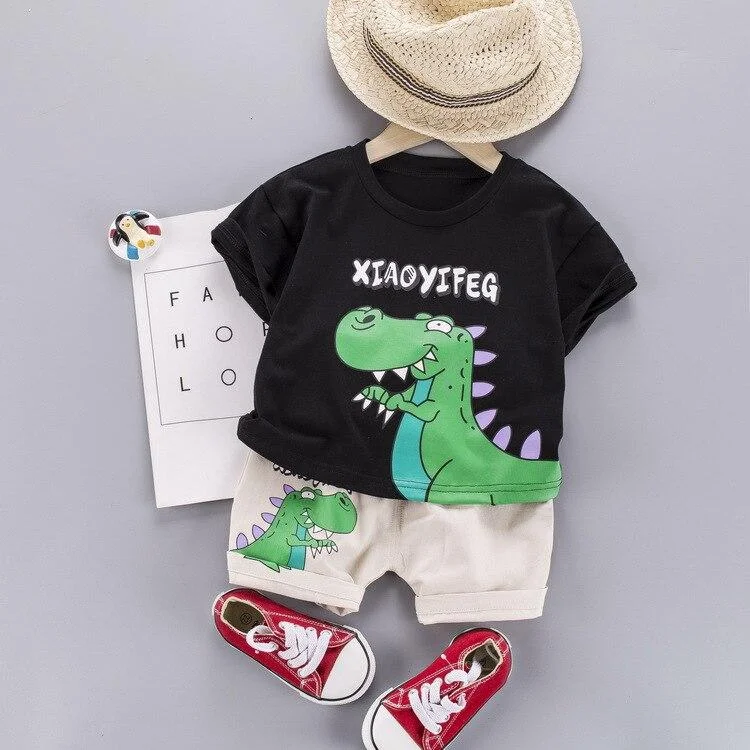 Summer 2021 New Kids Clothes Dinosaur Children's Short-sleeved Set T-shirt + Shorts Boys and Girls 2 piece Suits infant children