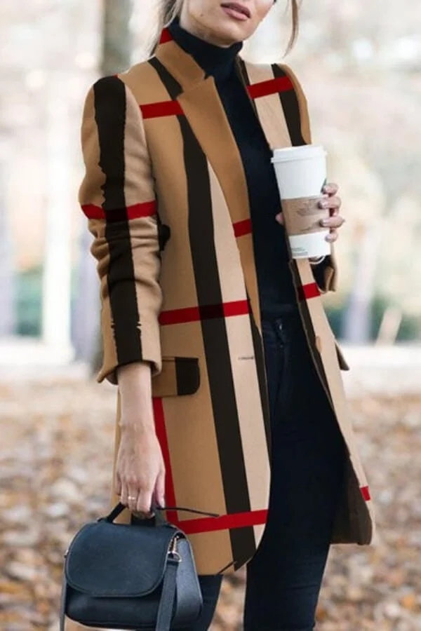 Fashion Casual Plaid OL Overcoat