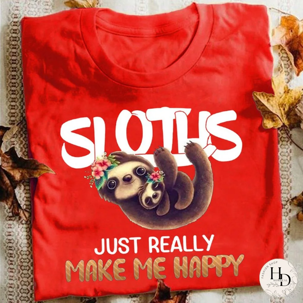 Summer Letter Print Funny T-Shirt Women Fashion Cute Sloth Printed Short Sleeved T-shirt Summer Lady Casual Graphic T Shirts Round Neck Pure Color Tee