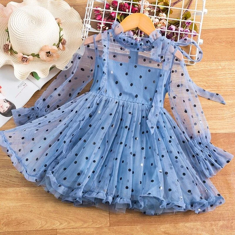 Spring Baby Kids Girls Dress Flower Princess Dress Full Sleeve Party Clothes Mesh Tutu Dress for Girls 3-8Yrs Casual Clothing
