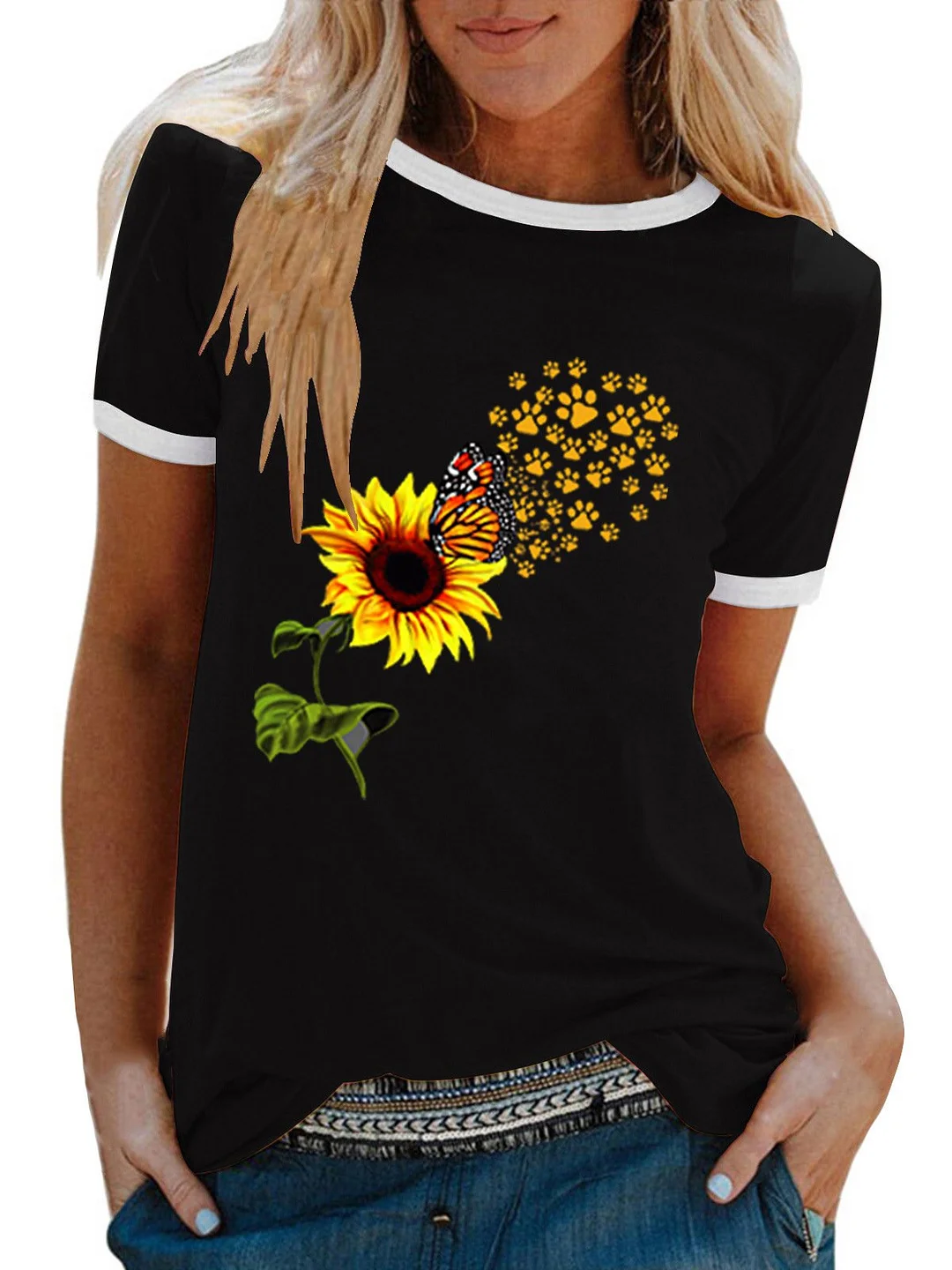 Women Long Sleeve V-neck Graphic Floral Printed Top