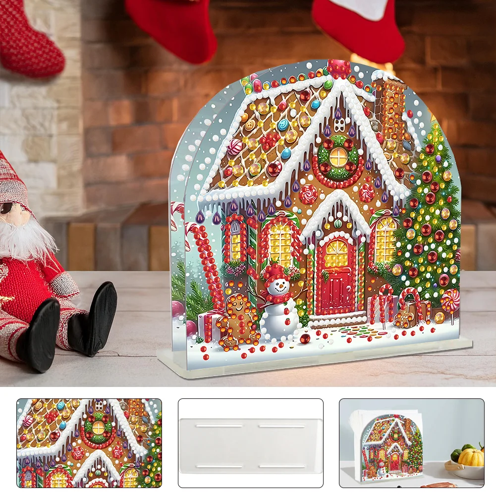 DIY Acrylic Christmas House Diamond Painting Paper Towel Holder for Home Art Crafts