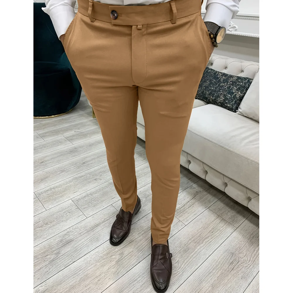 Men's Solid Color Business Chino Pant Long Stretch Pant for Work