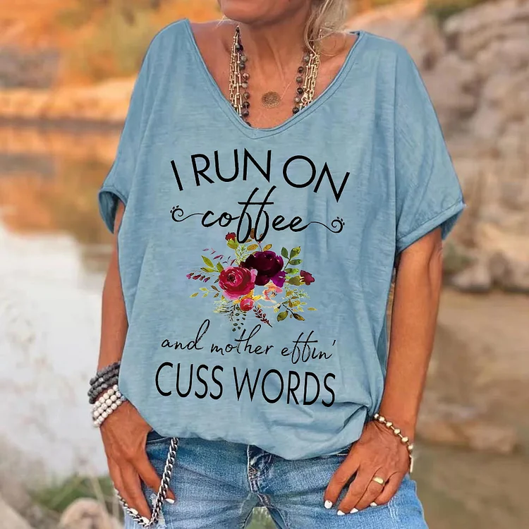 I Run On Coffee Print Women's T-shirt