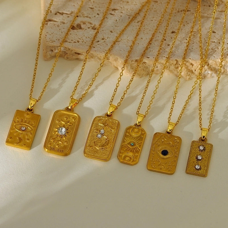 IG Style Minimalist Sun Moon Eye 304 Stainless Steel Titanium Steel Zircon Inlay Pendant Necklace