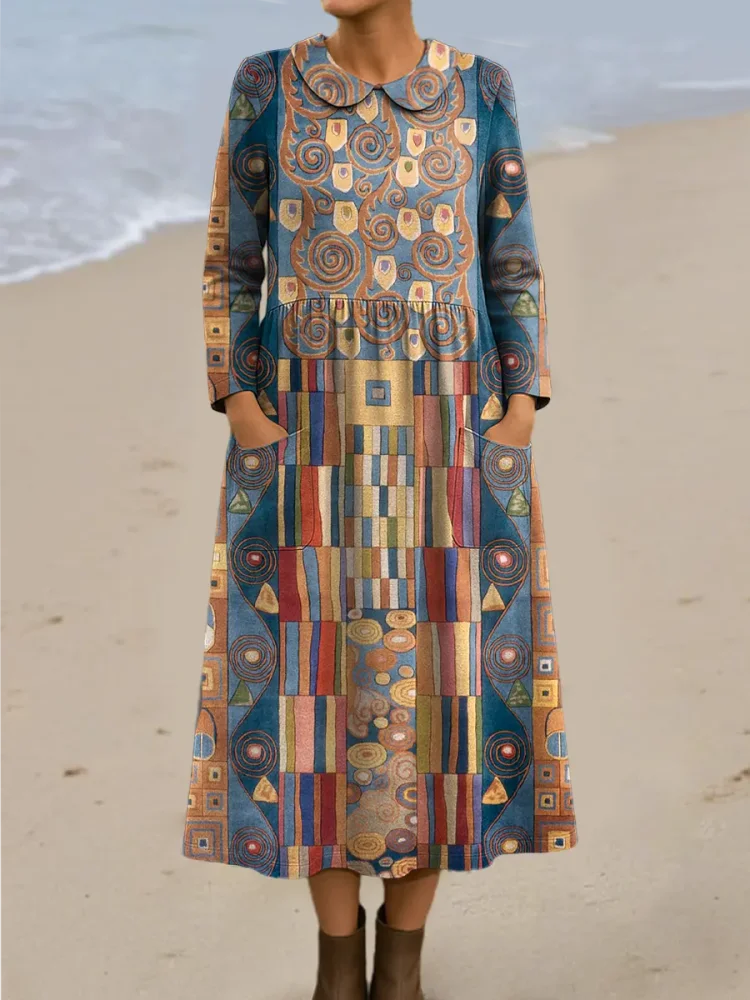 Women's Geometric Pattern Art Print Casual Cotton Dress