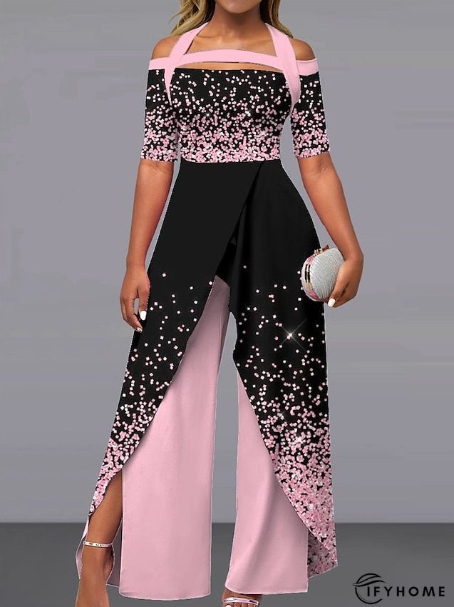 Women's Jumpsuit Print Gradient Off Shoulder Elegant Party Wide Leg Regular Fit Short Sleeve White Pink Royal Blue | IFYHOME