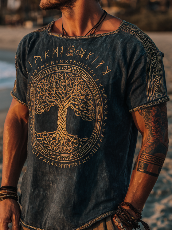 Men's Viking Mythology Nordic Tree Of Life Retro Yggdrasil T-Shirt / Rvogue / Rvogue