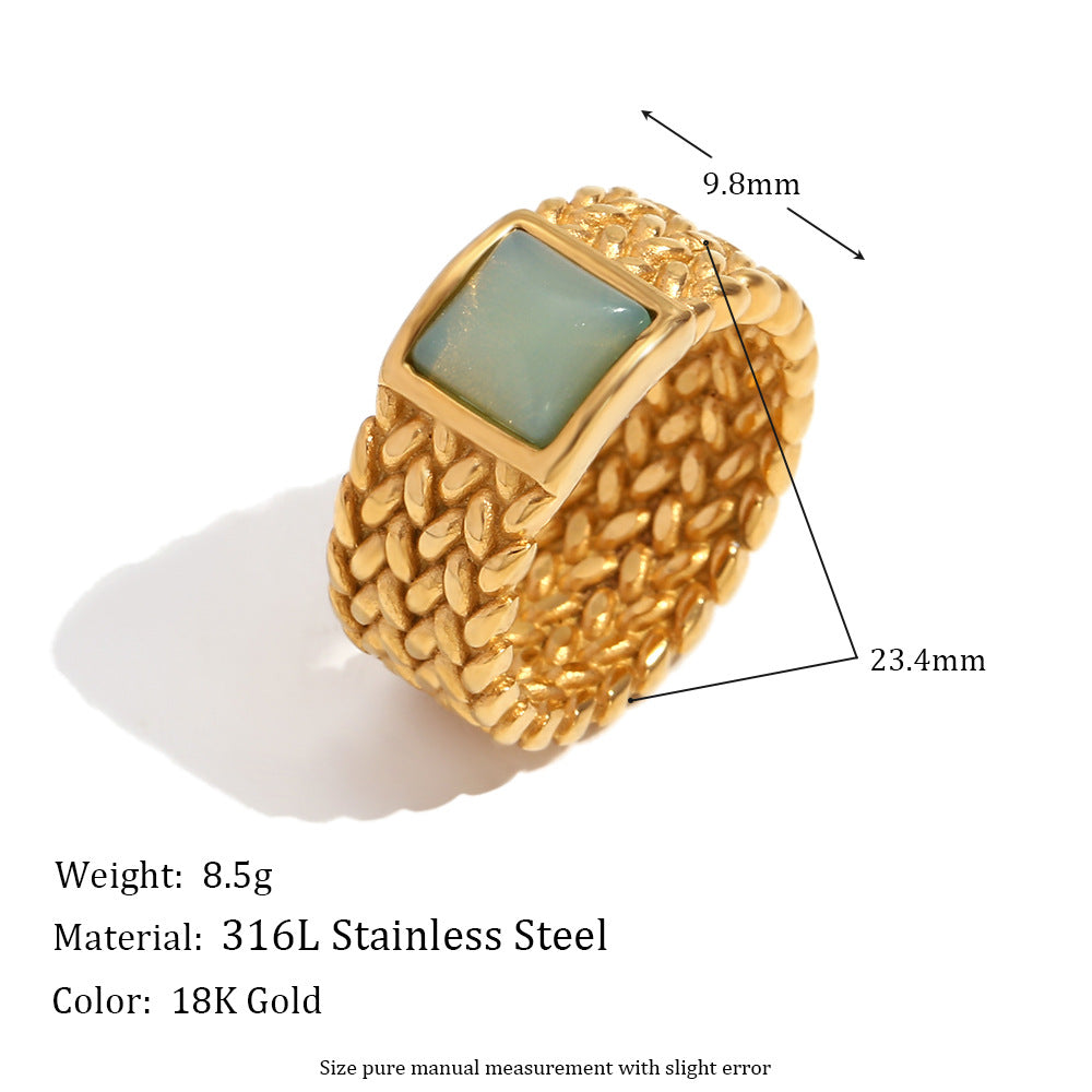 Vintage Fashion Retro Quadrilateral Circle Geometric Stainless Steel 18K Gold Plated Rings