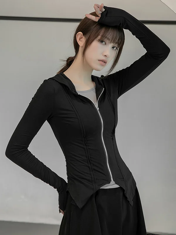 Minimalist Pure Color Hooded Long Sleeves Zipper Outerwear
